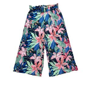 LOFT Petite Tropical Floral Wide Leg Crop Pants Rayon Linen MP
